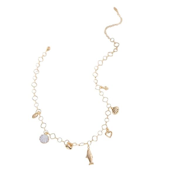 ANTHROPOLOGIE 14K Gold Plated Nautical Charm Chain Link Necklace 16” - Picture 1 of 8